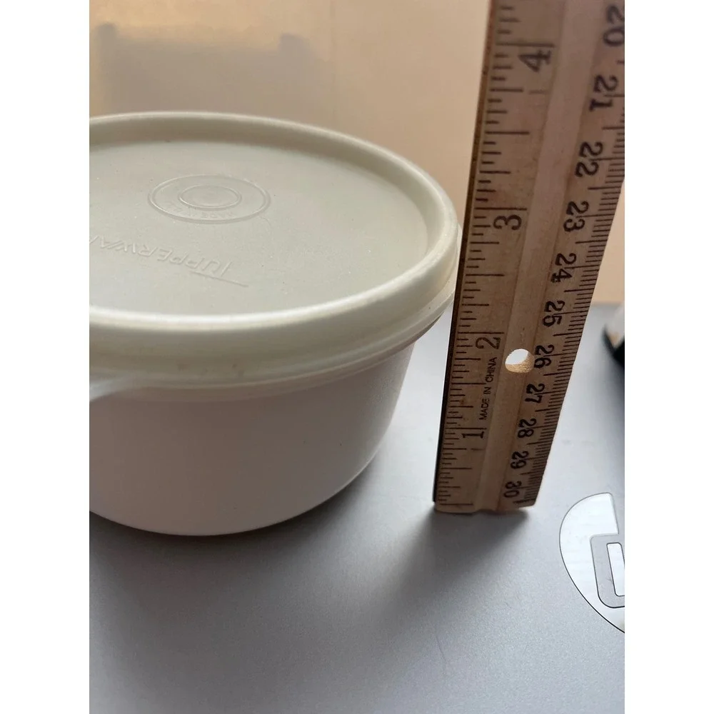 Vintage Tupperware Servalier Bowl Almond Cream Round Container with Lid 1557-11